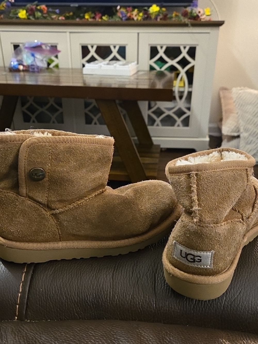 UGG Mini Button Suede Boots - Chestnut Brown